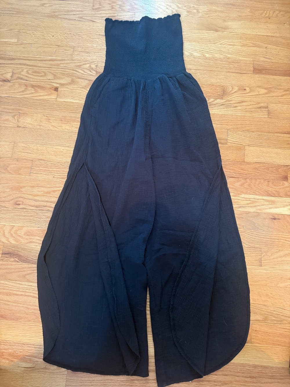 Elan Black Smocked Bodice Wide-Leg Jumpsuit